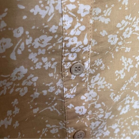 Pure Collection Cotton Tan/White Floral Long Sleeve Button Front Shirt Size 12 - Picture 6 of 9